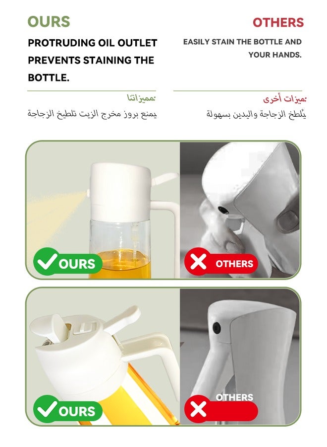 زجاجة بخاخ وموزع زيت 2 في 1، 430 مل/14.5 أونصة، زجاج، أبيض، رش وصب متساوي، تحكم دقيق في الزيت، للطهي الصحي، مقلاة هوائية، سلطة - تصميم فوهة متطور - Image 4