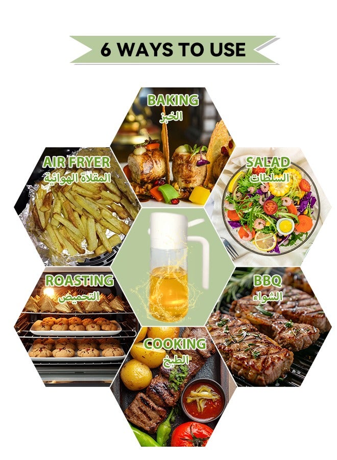 زجاجة بخاخ وموزع زيت 2 في 1، 430 مل/14.5 أونصة، زجاج، أبيض، رش وصب متساوي، تحكم دقيق في الزيت، للطهي الصحي، مقلاة هوائية، سلطة - تصميم فوهة متطور - Image 5