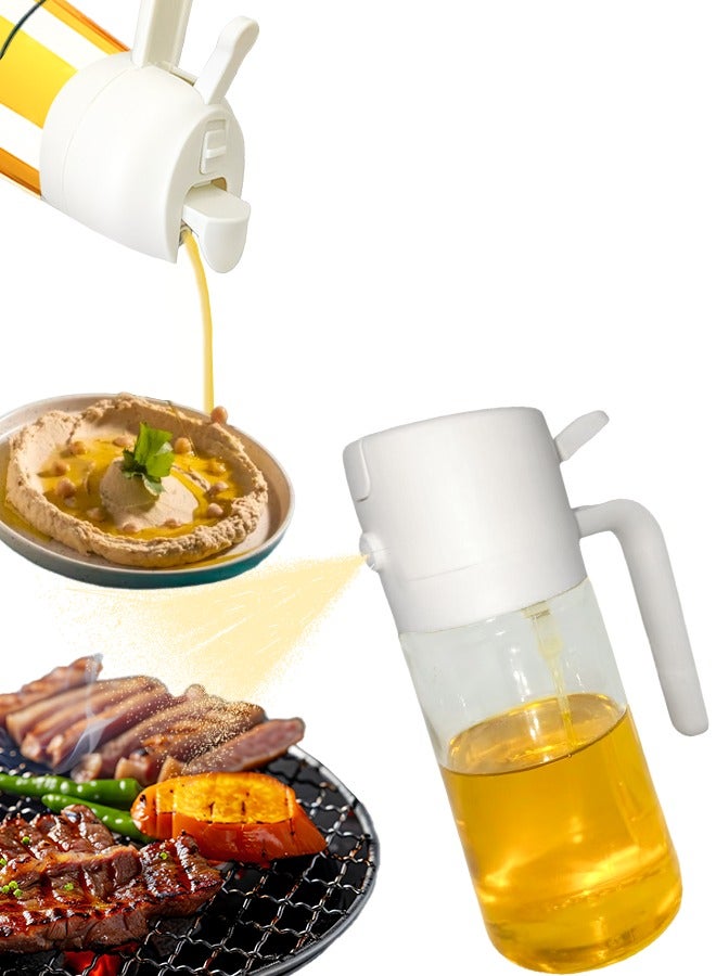 زجاجة بخاخ وموزع زيت 2 في 1، 430 مل/14.5 أونصة، زجاج، أبيض، رش وصب متساوي، تحكم دقيق في الزيت، للطهي الصحي، مقلاة هوائية، سلطة - تصميم فوهة متطور - Image 1
