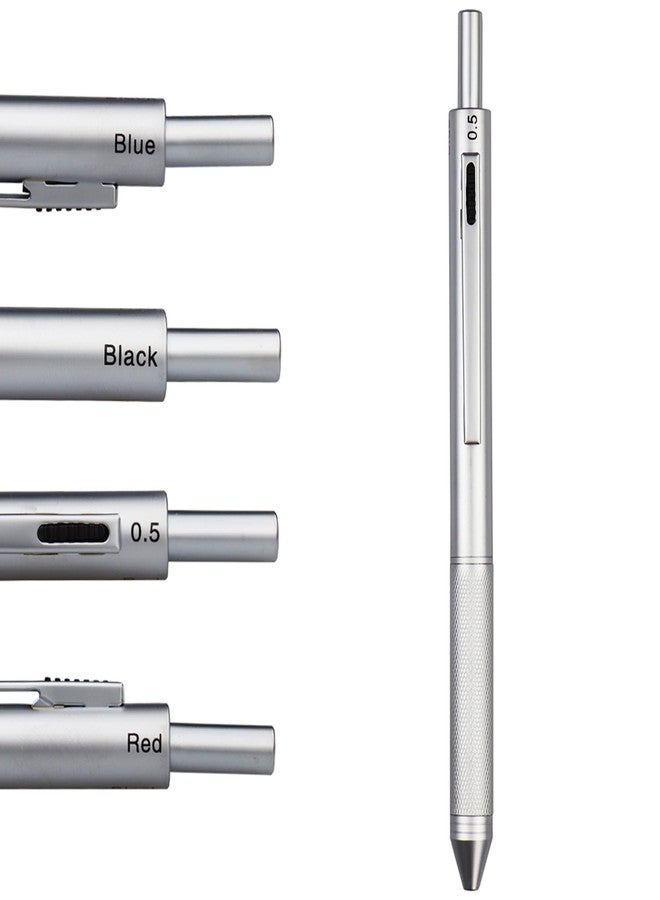 DUNBONG 4 in 1 Multicolor pen, Metal Cased Multifunction Pen, 0.5mm Mechanical Pencil, Red Ball Pen, Blue BallPen and Black Ball Pen (Silver) - Image 1