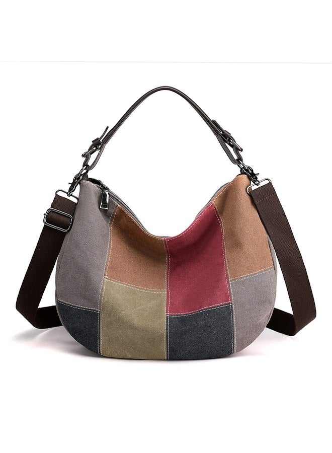 Multi-Color Casual Womens Shoulder Tote Bag Canvas Hobo Handbags Crossbody Color Block Purse  - Image 1