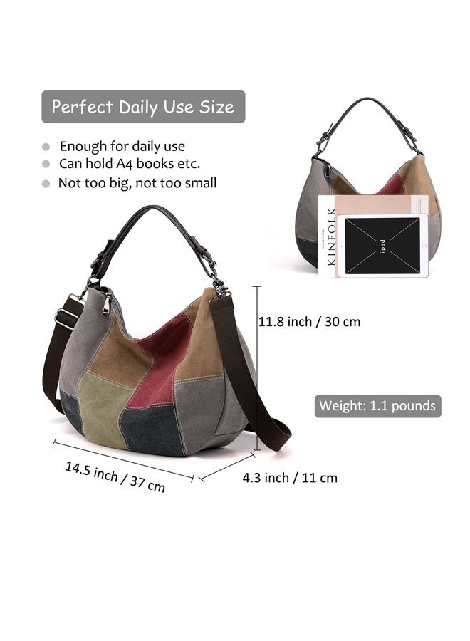 Multi-Color Casual Womens Shoulder Tote Bag Canvas Hobo Handbags Crossbody Color Block Purse  - Image 5