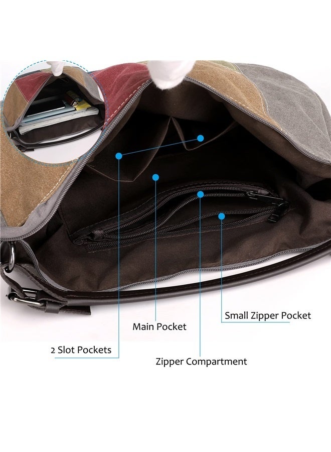 Multi-Color Casual Womens Shoulder Tote Bag Canvas Hobo Handbags Crossbody Color Block Purse  - Image 4