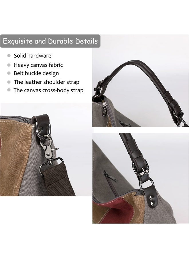 Multi-Color Casual Womens Shoulder Tote Bag Canvas Hobo Handbags Crossbody Color Block Purse  - Image 3