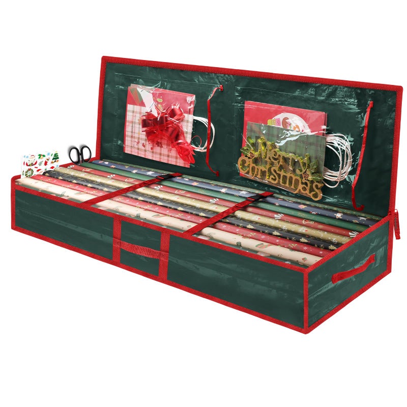EMOMAS Christmas Gift Wrapping Paper Organizer Storage Bags,Plastic Container for Holiday Supplies & Accessories, Gift Bag Organizer, Under Bed Wrapping Paper Storage (Red) - Image 1