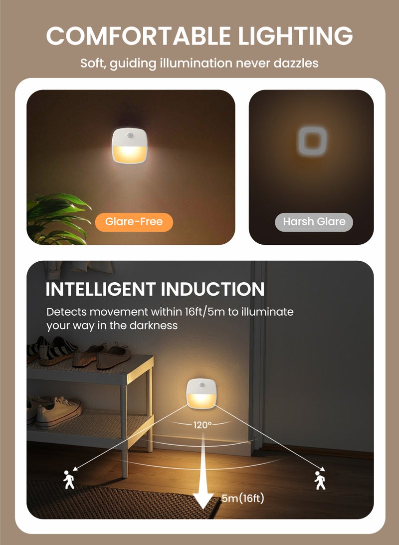 Xkimos Motion Sensor Dimmable LED Night Light 3-Pack Wall Lights for Kids Bedroom Bathroom Kitchen Hallway Stairway Indoor Use - Image 2