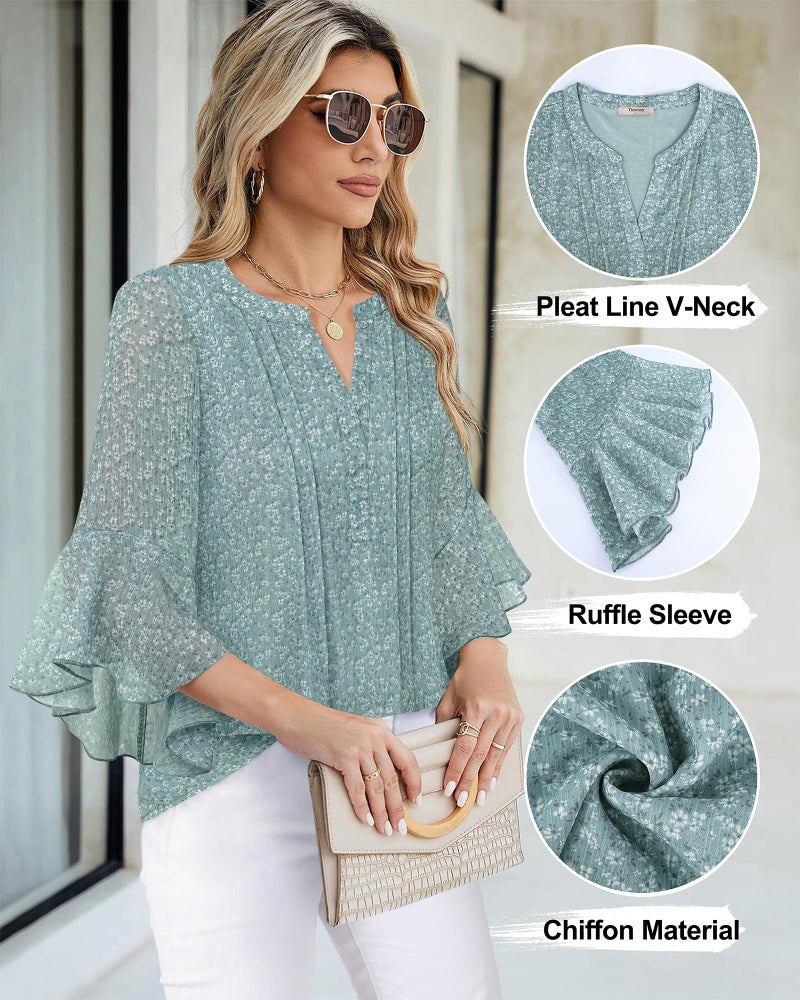 Timeson Spring Tops for Women: Business Casual Outfits â€“ Ladies Tops and Blouses â€“ 3/4 Sleeve Shirts for Women Office Work Trendy 2026 Summer Dressy Tunic Chiffon Formal Attire Cute Fancy Elegant L - Image 4