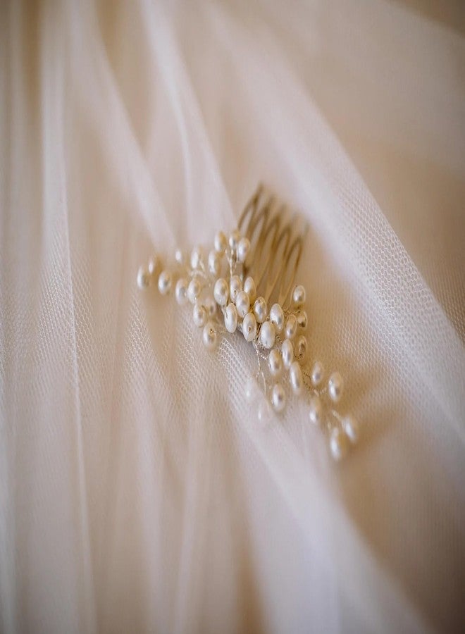 DORMITORRY Pearl hair comb, bridal comb pearl, wedding comb veil, comb wedding, silver bridal haircomb, Handmade Vintage Hairpiece, Hair Accessory (1 Pcs - Silver.) - Image 2