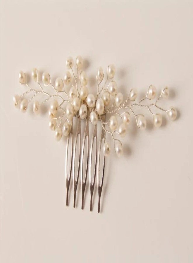 DORMITORRY Pearl hair comb, bridal comb pearl, wedding comb veil, comb wedding, silver bridal haircomb, Handmade Vintage Hairpiece, Hair Accessory (1 Pcs - Silver.) - Image 3