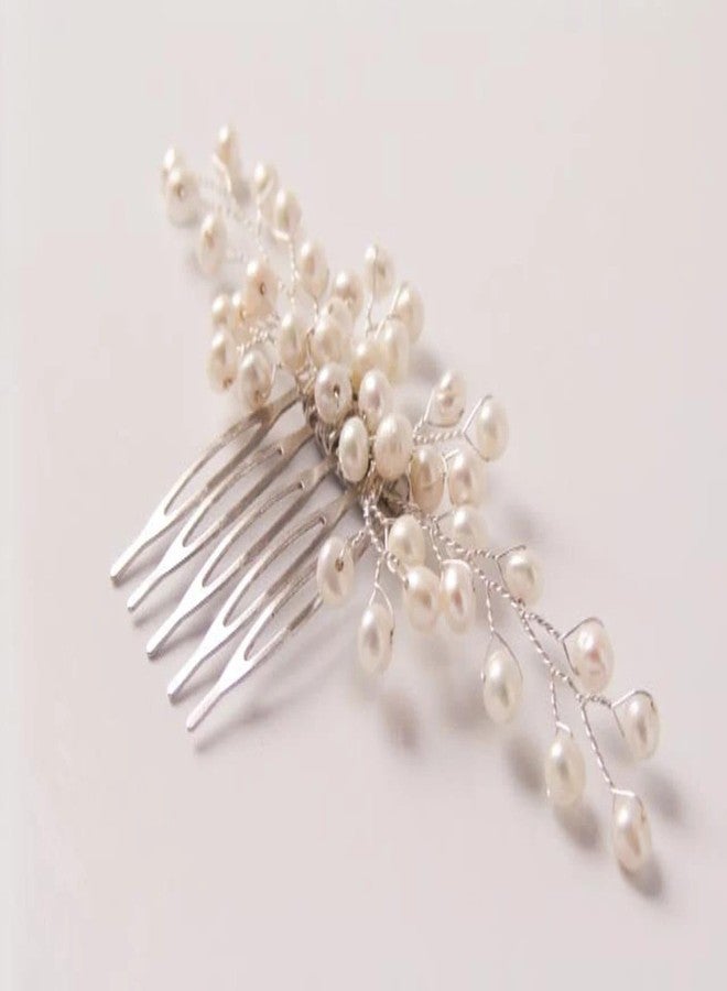 DORMITORRY Pearl hair comb, bridal comb pearl, wedding comb veil, comb wedding, silver bridal haircomb, Handmade Vintage Hairpiece, Hair Accessory (1 Pcs - Silver.) - Image 1