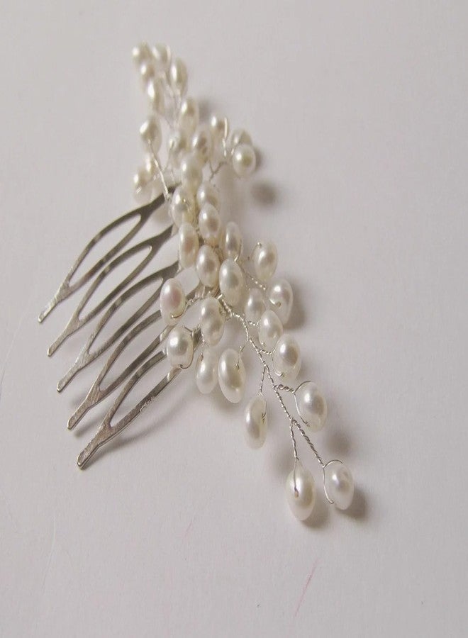 DORMITORRY Pearl hair comb, bridal comb pearl, wedding comb veil, comb wedding, silver bridal haircomb, Handmade Vintage Hairpiece, Hair Accessory (1 Pcs - Silver.) - Image 5