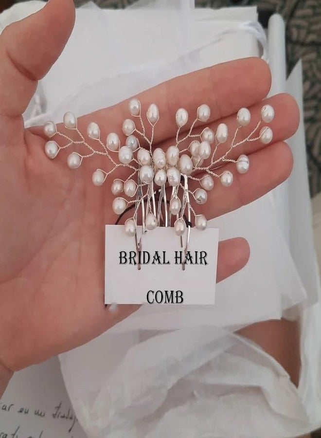 DORMITORRY Pearl hair comb, bridal comb pearl, wedding comb veil, comb wedding, silver bridal haircomb, Handmade Vintage Hairpiece, Hair Accessory (1 Pcs - Silver.) - Image 4
