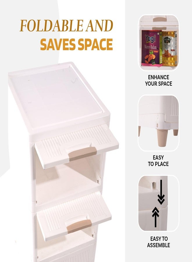 YASONIC 𝟯 𝗧𝗶𝗲𝗿 Foldable Plastic Rack for Storage/Kitchen Cupboard/Versatile and Sturdy Wardrobe for Clothes/Multipurpose Storage Organizer/Closet for Bedroom/Living Room/Laundry Room (Off White) - Image 3