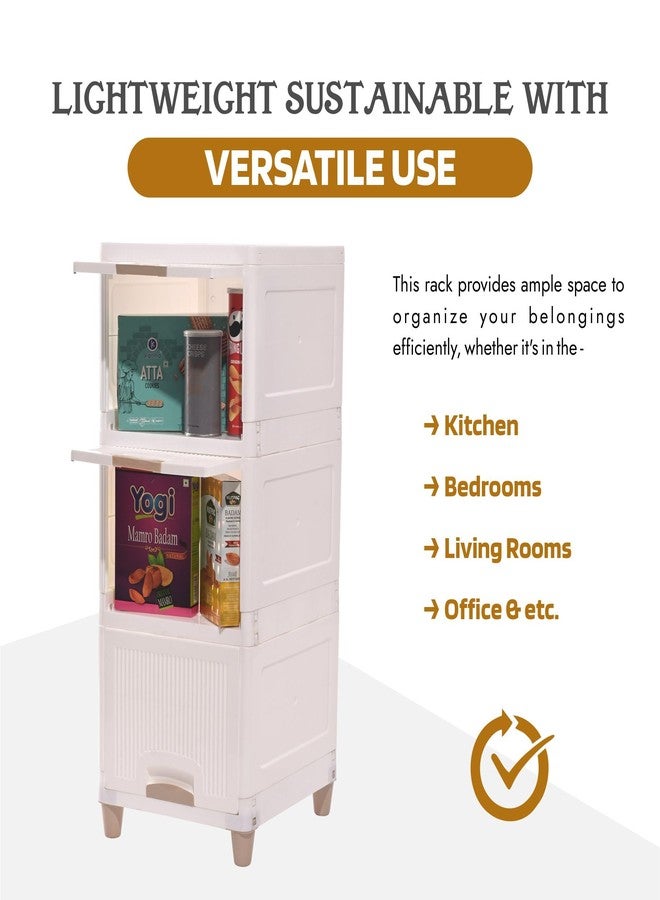 YASONIC 𝟯 𝗧𝗶𝗲𝗿 Foldable Plastic Rack for Storage/Kitchen Cupboard/Versatile and Sturdy Wardrobe for Clothes/Multipurpose Storage Organizer/Closet for Bedroom/Living Room/Laundry Room (Off White) - Image 4