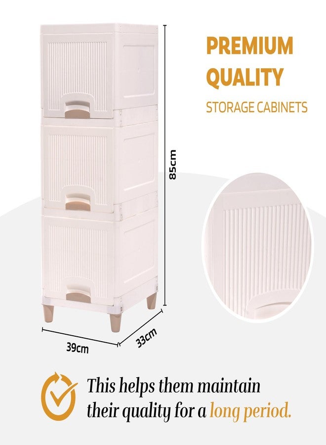 YASONIC 𝟯 𝗧𝗶𝗲𝗿 Foldable Plastic Rack for Storage/Kitchen Cupboard/Versatile and Sturdy Wardrobe for Clothes/Multipurpose Storage Organizer/Closet for Bedroom/Living Room/Laundry Room (Off White) - Image 2