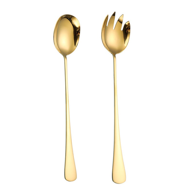 4 Pcs Stainless Steel Buffet Spoon Practical Food Serving Fork (Golden) - Image 1