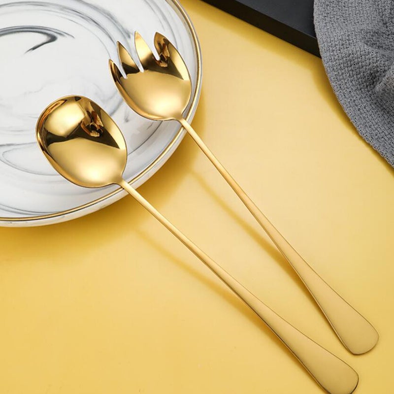 4 Pcs Stainless Steel Buffet Spoon Practical Food Serving Fork (Golden) - Image 4