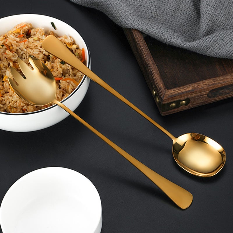 4 Pcs Stainless Steel Buffet Spoon Practical Food Serving Fork (Golden) - Image 3