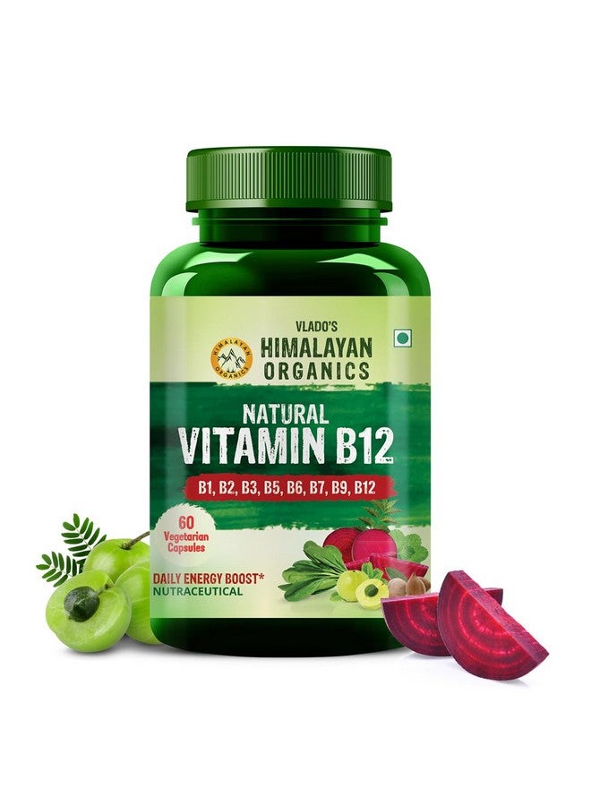 Vlado's Himalayan Organics Plant Based Vitamin B12 Supplement- with Vitamin B1,B2,B3,B5,B6,B7,B9,Moringa | 100% Natural | Support Nerve Health & Brain Function I Energy Production, Energy, Maximize Absorption, Boost Metabolism I Active form of Vitamin B12 For Men & Women - 60 Vegetarian Capsules