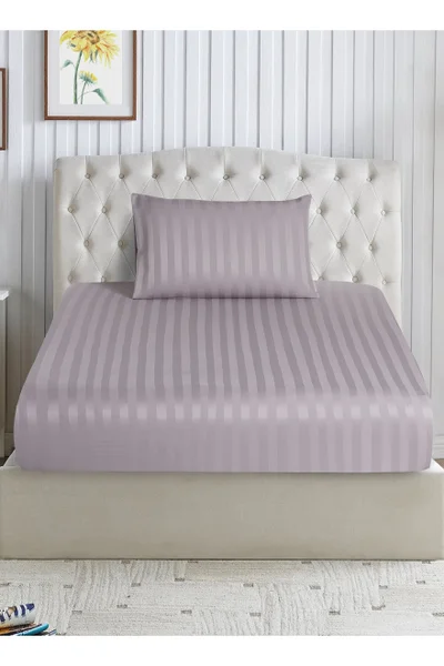 Donetella 2-Piece Striped Bedding Set – Single Fitted Sheet 120x200+30 cm with All-Around Elastic &amp; 1 Matching Pillowcases