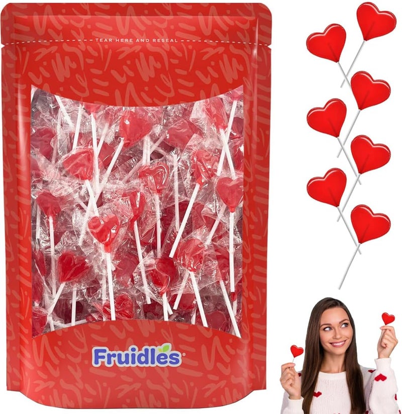 Fruidles Mini Red Heart Lollipops - Strawberry Flavor - Image 1