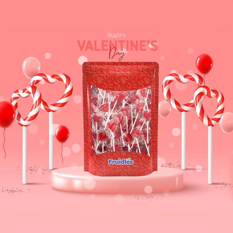 Fruidles Mini Red Heart Lollipops - Strawberry Flavor - Image 3