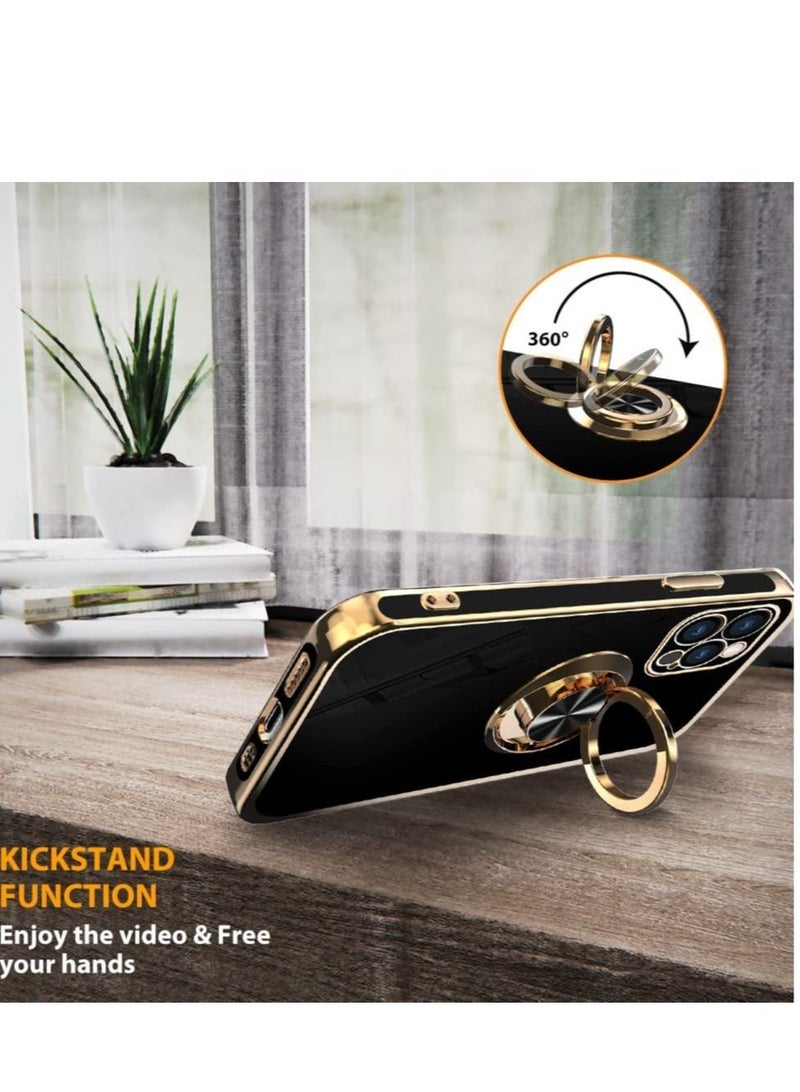 ELTRAZONE Compatible with iPhone 14 Pro Case with Screen Protector Plating Built-in 360 Rotation Magnetic Ring Kickstand Holder Soft Slim Edges Shockproof Bumper Protective Cover (Black) - Image 5