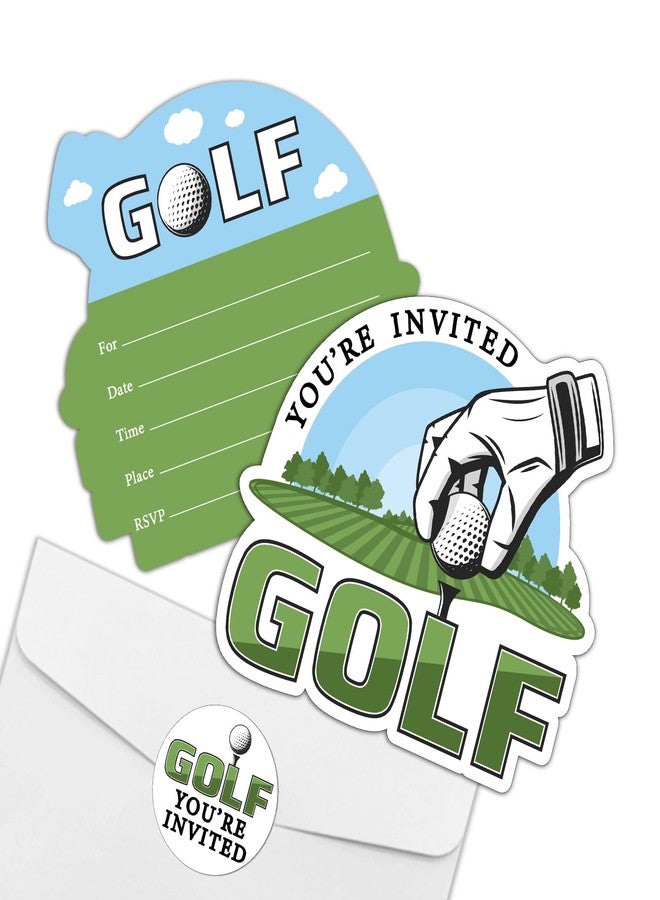 REWIDPARTY Golf Party Invitations with Envelopes & Stickers - Set of 15 Golf Game Shaped Fill-in Invitations for Birthday or Retirement Parties for Teens & Adults - Image 1