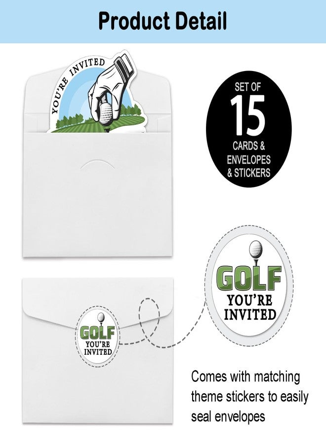REWIDPARTY Golf Party Invitations with Envelopes & Stickers - Set of 15 Golf Game Shaped Fill-in Invitations for Birthday or Retirement Parties for Teens & Adults - Image 4