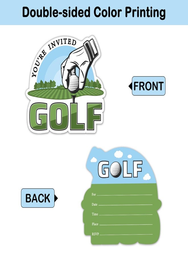 REWIDPARTY Golf Party Invitations with Envelopes & Stickers - Set of 15 Golf Game Shaped Fill-in Invitations for Birthday or Retirement Parties for Teens & Adults - Image 2