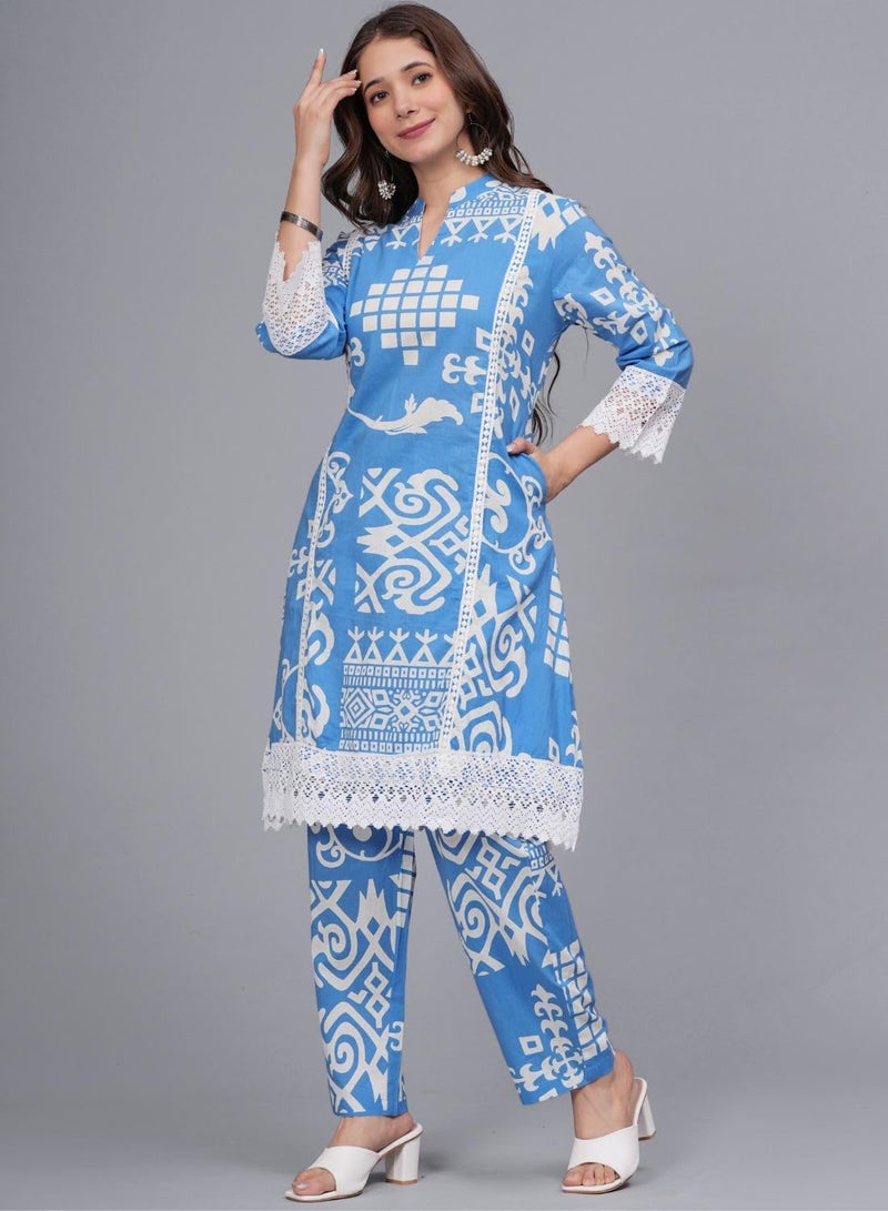 rytras Women's Pure Cotton Printed Straight Kurta Set with Palazzo Pants - Ethnic Wear, Blue(RYT597-New,M) - Image 4