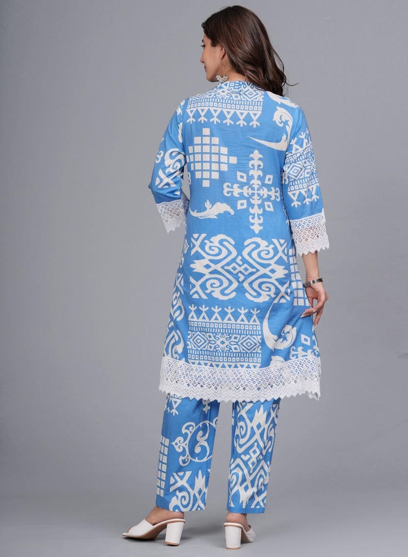 rytras Women's Pure Cotton Printed Straight Kurta Set with Palazzo Pants - Ethnic Wear, Blue(RYT597-New,M) - Image 2