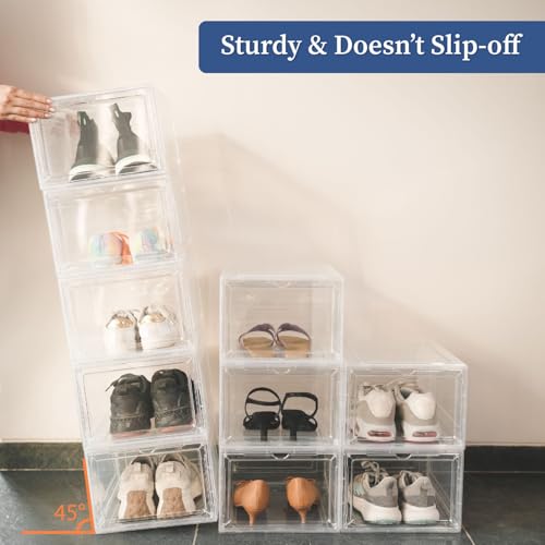 HomeStrap Plastic Clear Multi Bins |Multipurpose Transparent Shoe Storage Box |Collapsable Shoe Organiser | Foldable Sneaker Crates Footwear Organiser For Men, Women (Pack of 6) - Image 5