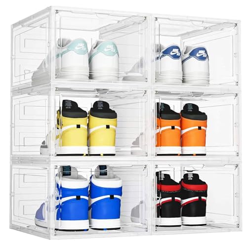 HomeStrap Plastic Clear Multi Bins |Multipurpose Transparent Shoe Storage Box |Collapsable Shoe Organiser | Foldable Sneaker Crates Footwear Organiser For Men, Women (Pack of 6) - Image 1