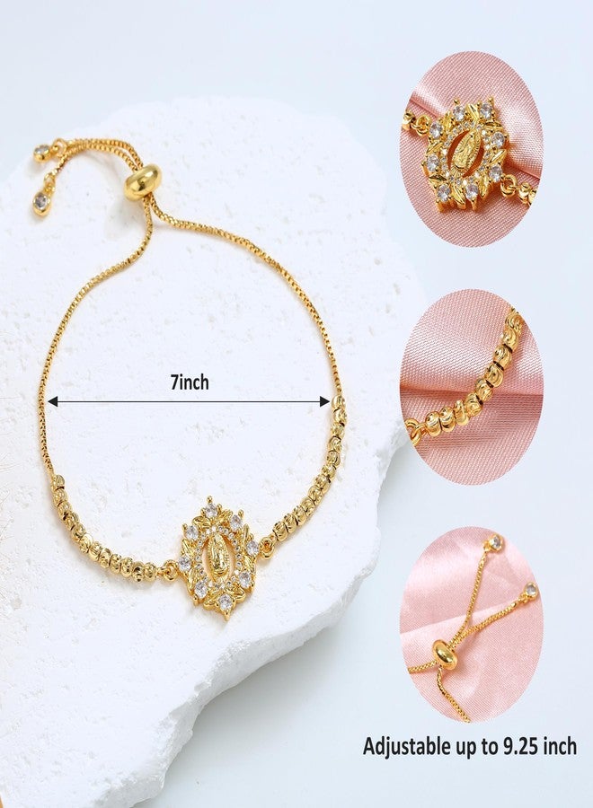 Dvehdbay Virgen De Guadalupe Bracelet - Our Lady of Guadalupe Bracelet, Rosary Virgin Mary Bracelets Copper Plated with Real Gold Adjustable Link Jewelry Gift for Men Women - Image 2