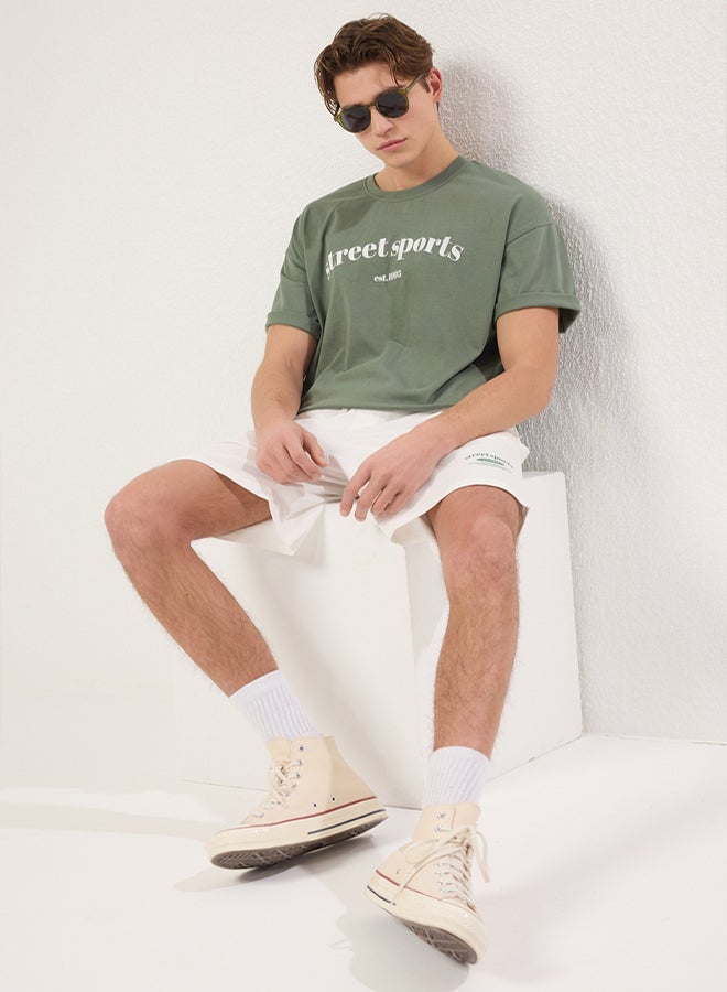 trendyol Emerald Green-Ecru 2-Piece Tracksuit Set Oversize/Wide Cut 100% Cotton Shorts - Image 4