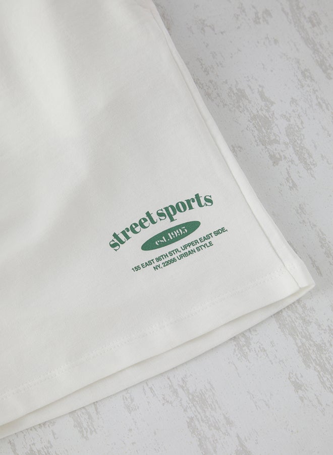 trendyol Emerald Green-Ecru 2-Piece Tracksuit Set Oversize/Wide Cut 100% Cotton Shorts - Image 3