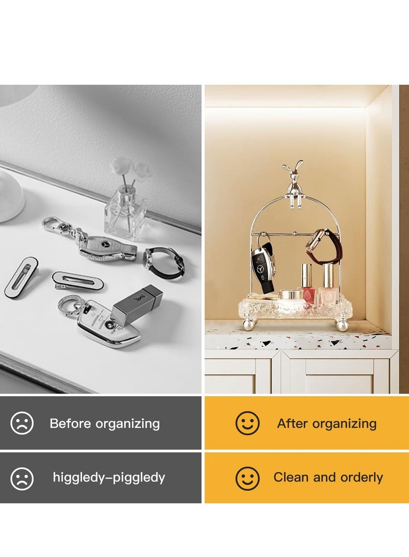 Metal Key Rack Organizer, Jewelry Necklace Holder Stand, Vanity Tray for Bedroom Entryway Camper  - Image 4