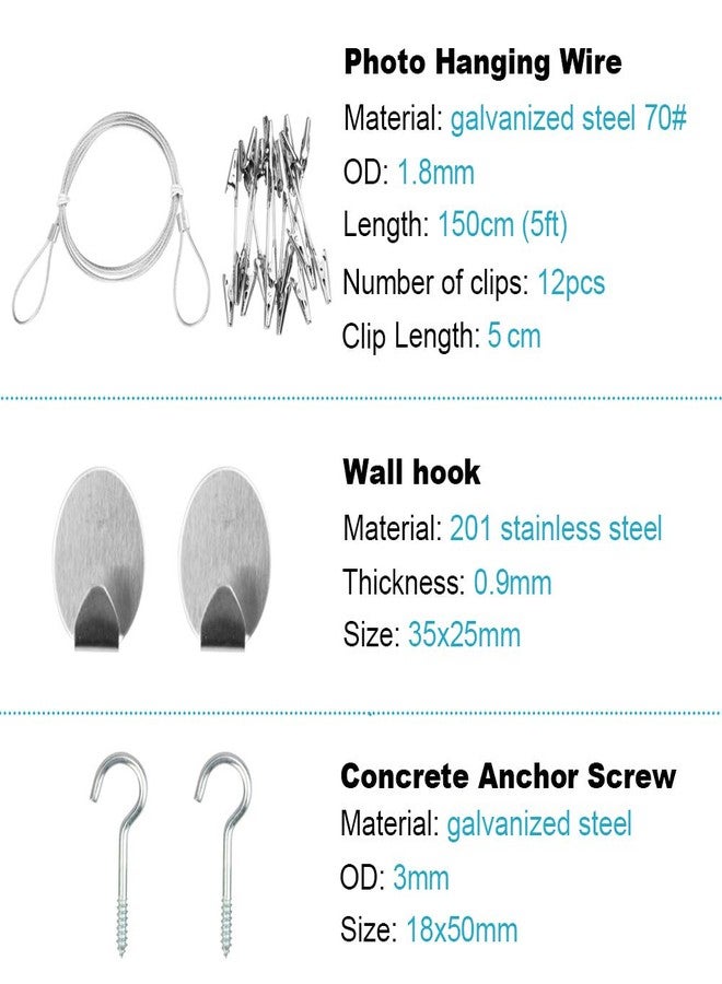 MOUNTAIN_ARK 6 Pack 5 ft Steel Wall Hanging Photo Display String Wire Cable with Adjustable Alligator Clip, for Hanging Picture Kids Art Crafts Note - Image 3