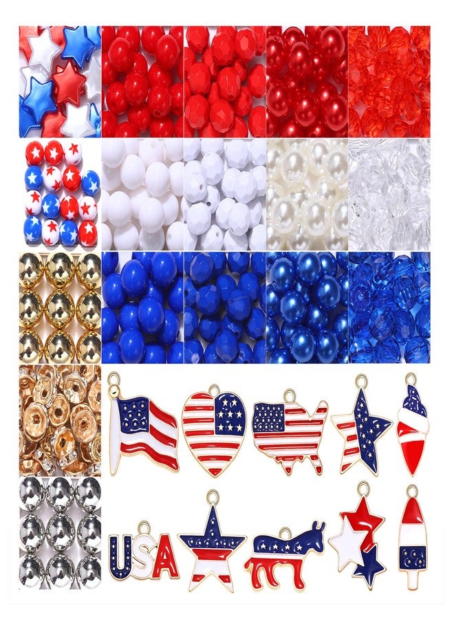 VOGUEKNOCK 310PCS American Flag Beads Charms for Jewelry Making 4th of July Red Blue White Beads USA Stars Heart Charms DIY Patriotic Bracelet Neckalce Earrings Making Independent Day Decorations Gifts
