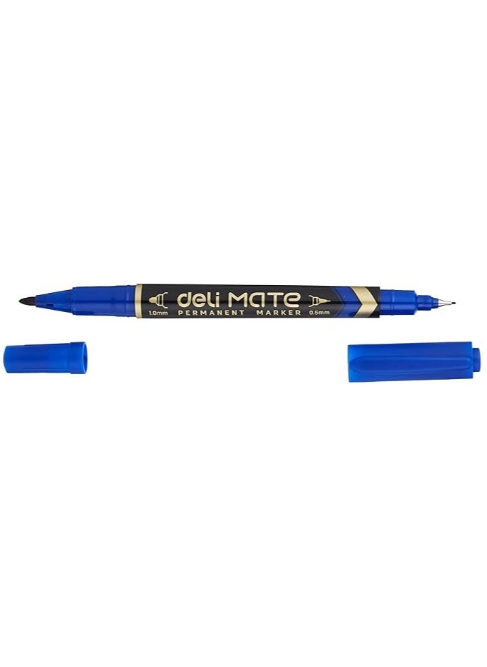 Deli Deli Permanent Twin Marker with 0.5 & 1.0 Tip Blue  - Image 1