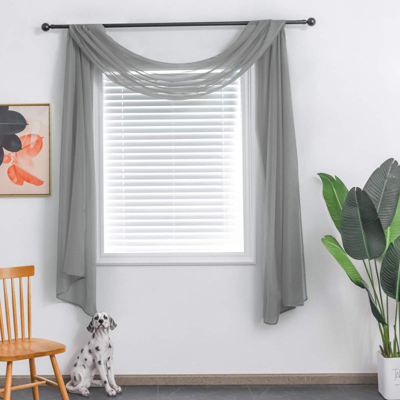 TOAVA DECO Grey Sheer Window Scarf Valance for Windows Gray Sheer Scarf Curtains 216 Inches Long for Living Room Bedroom Curtain Drapes Wedding Party Canopy Bed 52Ã—216 - Image 3