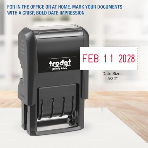 Trodat 4820 Printy 4.0, Self-Inking Date Stamp for Professional, Classroom and Personal Applications, 3/8” x 1-¼”, CO2 Compensated Date Stamper (Red) - Image 3