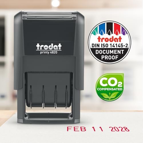 Trodat 4820 Printy 4.0, Self-Inking Date Stamp for Professional, Classroom and Personal Applications, 3/8” x 1-¼”, CO2 Compensated Date Stamper (Red) - Image 5