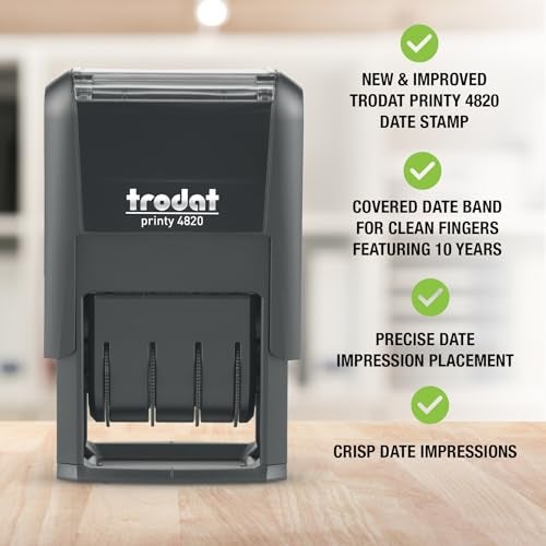 Trodat 4820 Printy 4.0, Self-Inking Date Stamp for Professional, Classroom and Personal Applications, 3/8” x 1-¼”, CO2 Compensated Date Stamper (Red) - Image 2