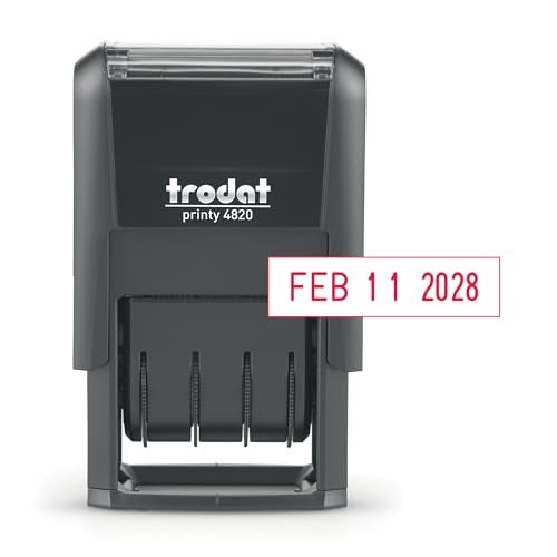 Trodat 4820 Printy 4.0, Self-Inking Date Stamp for Professional, Classroom and Personal Applications, 3/8” x 1-¼”, CO2 Compensated Date Stamper (Red) - Image 1