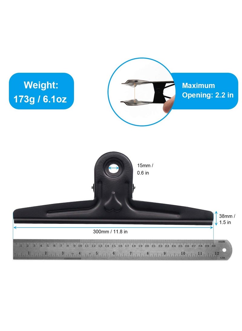 KASTWAVE 11.8 Inch Large Clips, Stainless Steel Jumbo Giant Paper Clamps, Metal File Money Binder Clamps Clips for Home Office School Supplies, 2 Pack Black  - Image 4