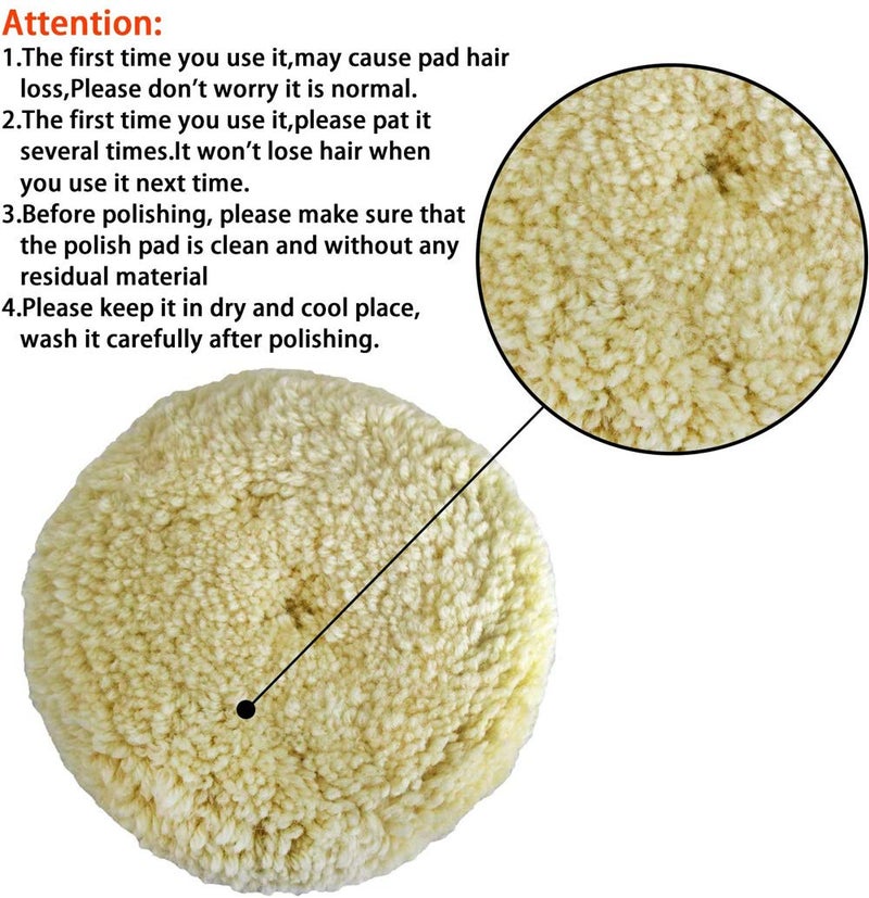 MLD Polishing Pad Buffing 7Inch 180 mm 100% Natural Wool Hook and Loop Grip for Compound Cutting and Car Motorcycle Washing Machine Refrigerator Furniture Cabinets - Image 5