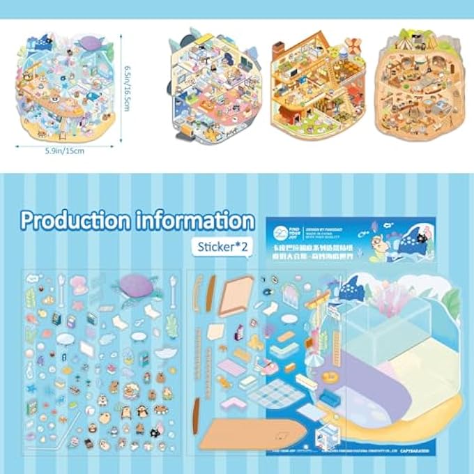 4 SETS 3D MINIATURE SCENE STICKERS FOR DIY CRAFTING - INTERACTIVE WORLD ADVENTURE DECALS FEATURING SPACE, UNDERWATER, FARM & CAVE THEMES - STRESS RELIEF, FUN FOR KIDS & ADULTS - Image 3