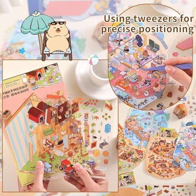 4 SETS 3D MINIATURE SCENE STICKERS FOR DIY CRAFTING - INTERACTIVE WORLD ADVENTURE DECALS FEATURING SPACE, UNDERWATER, FARM & CAVE THEMES - STRESS RELIEF, FUN FOR KIDS & ADULTS - Image 4